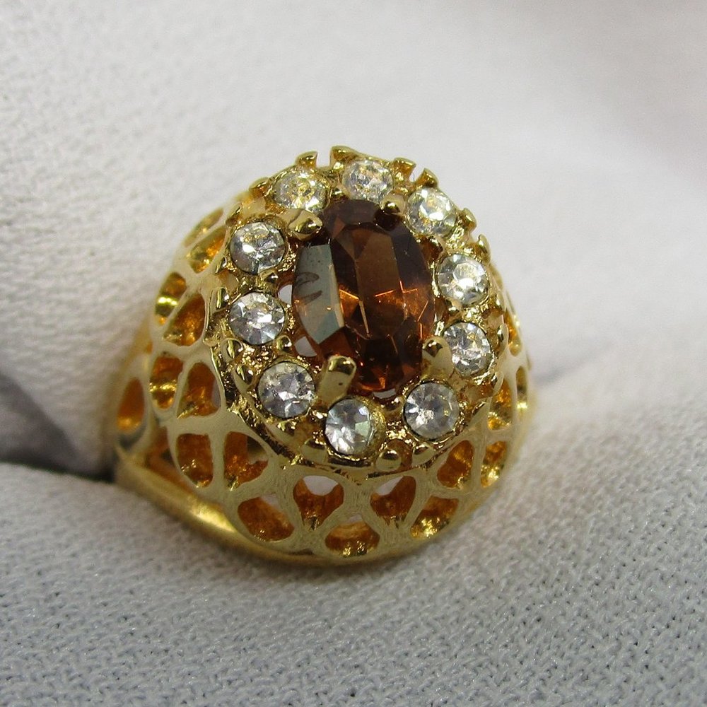 18kt Gold Plate HGE Topaz/CZ Dome Cocktail Ring